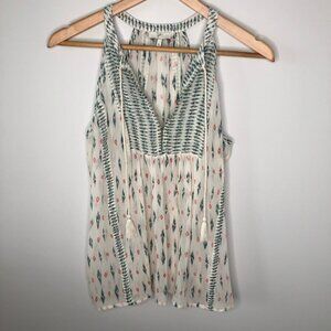 JOIE Tassel V Neck Pattern Silk Blouse‎ Size  XS